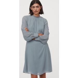 H&M Light Sage Green Chiffon Long Sleeve High Neck Dress